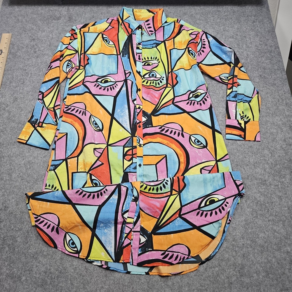 Live 4 Truth Colorful Wearable Art Button Up‎ Midi Shirt Dress Size Large